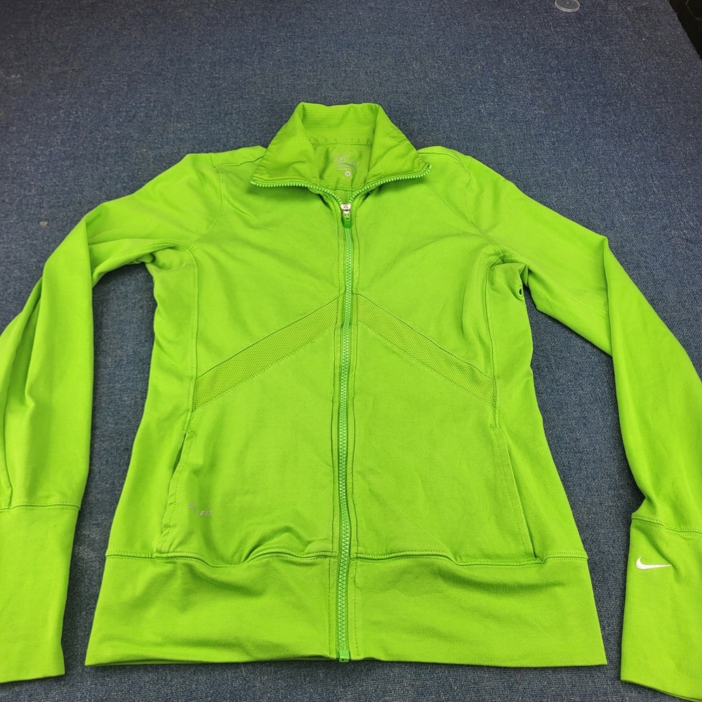 Nike Dri-FIT Women Volt Lime Green Full Zip Mesh Panel Track Jacket Thumbholes M